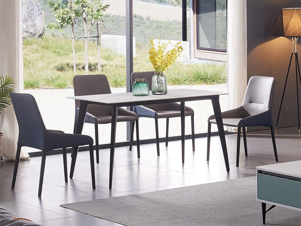 Nordischer Stil Günstiger Preis Marmor Top Panel Tische und Samtstühle Esszimmer Möbel Esstische Set